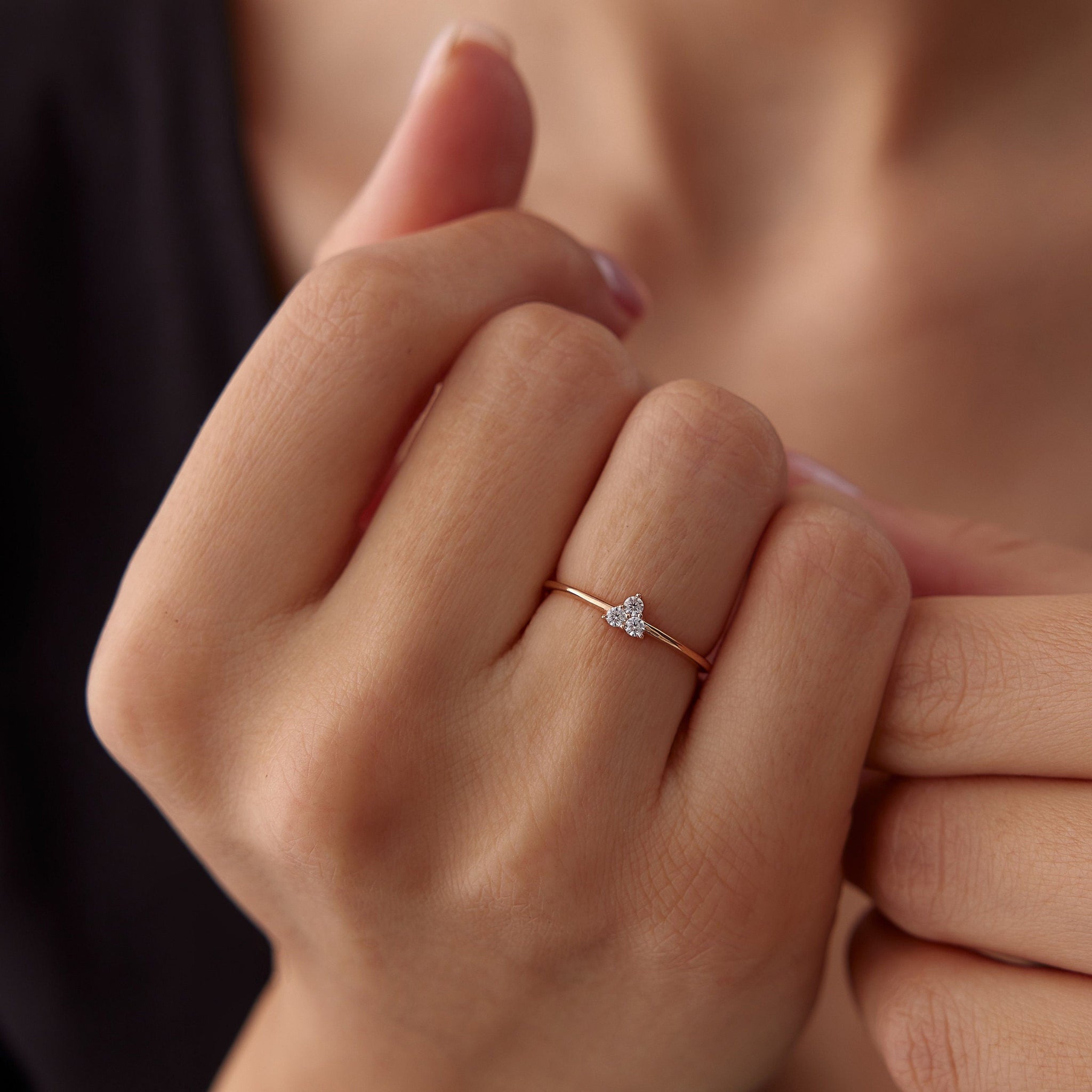 Round Cut Diamond Three Stone Heart Ring for Her