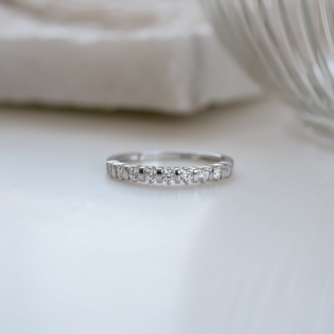 Round Cut Diamond Unique Half Eternity Stacking Ring for Her