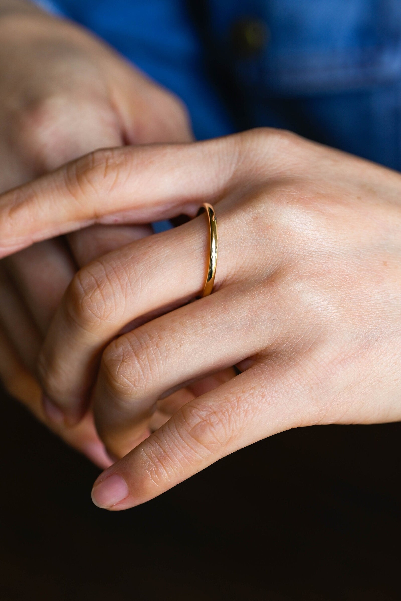 Minimalist Simple Shine Wedding Band, 14k Solid Gold For Her