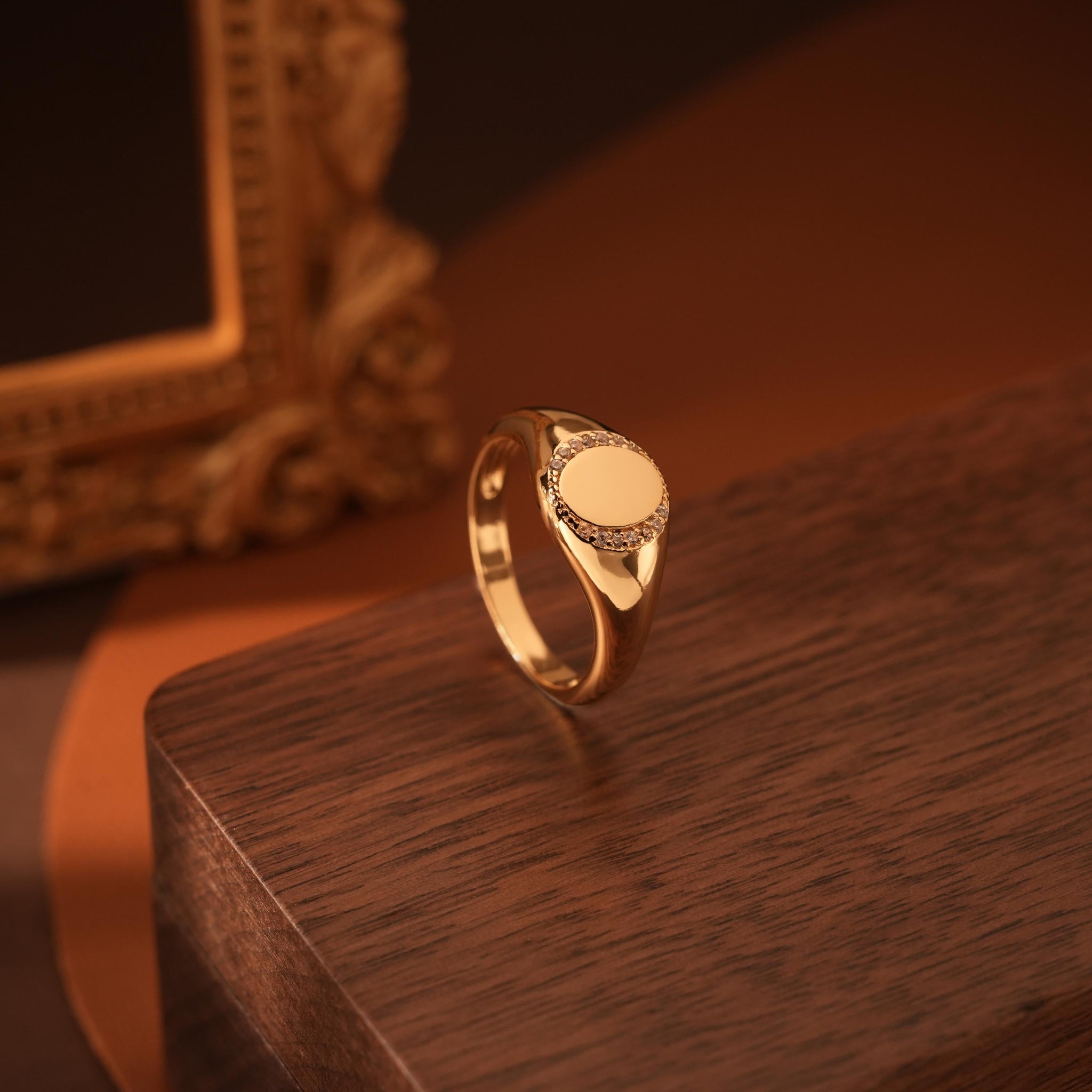 14K Gold Plating Oval Signet Ring Christmas Gift for Women