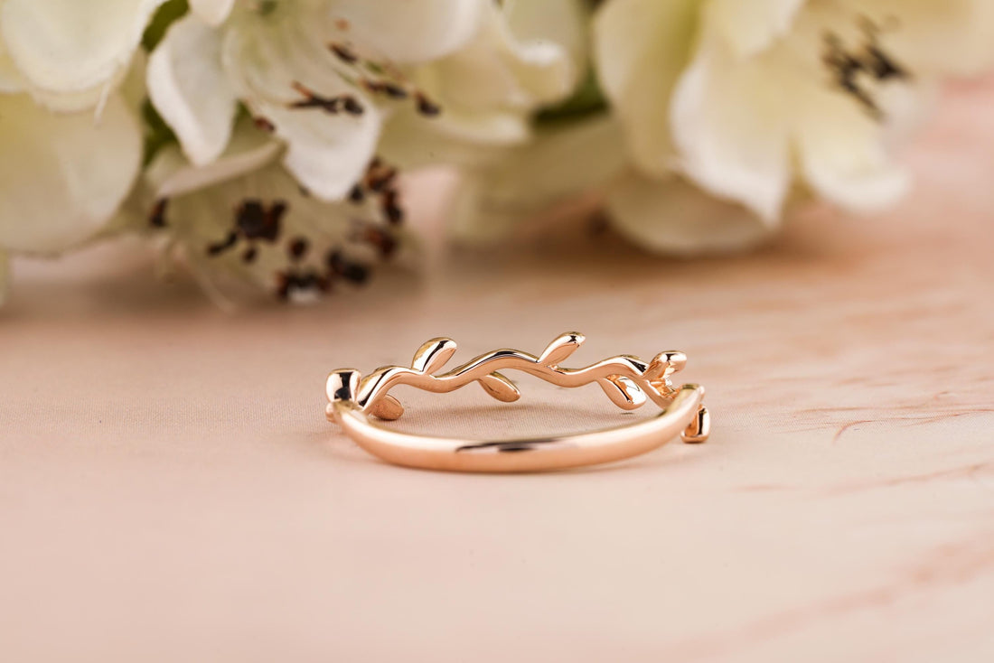 Twig Rose Gold Wedding Band, Tree Branch Rings For Women