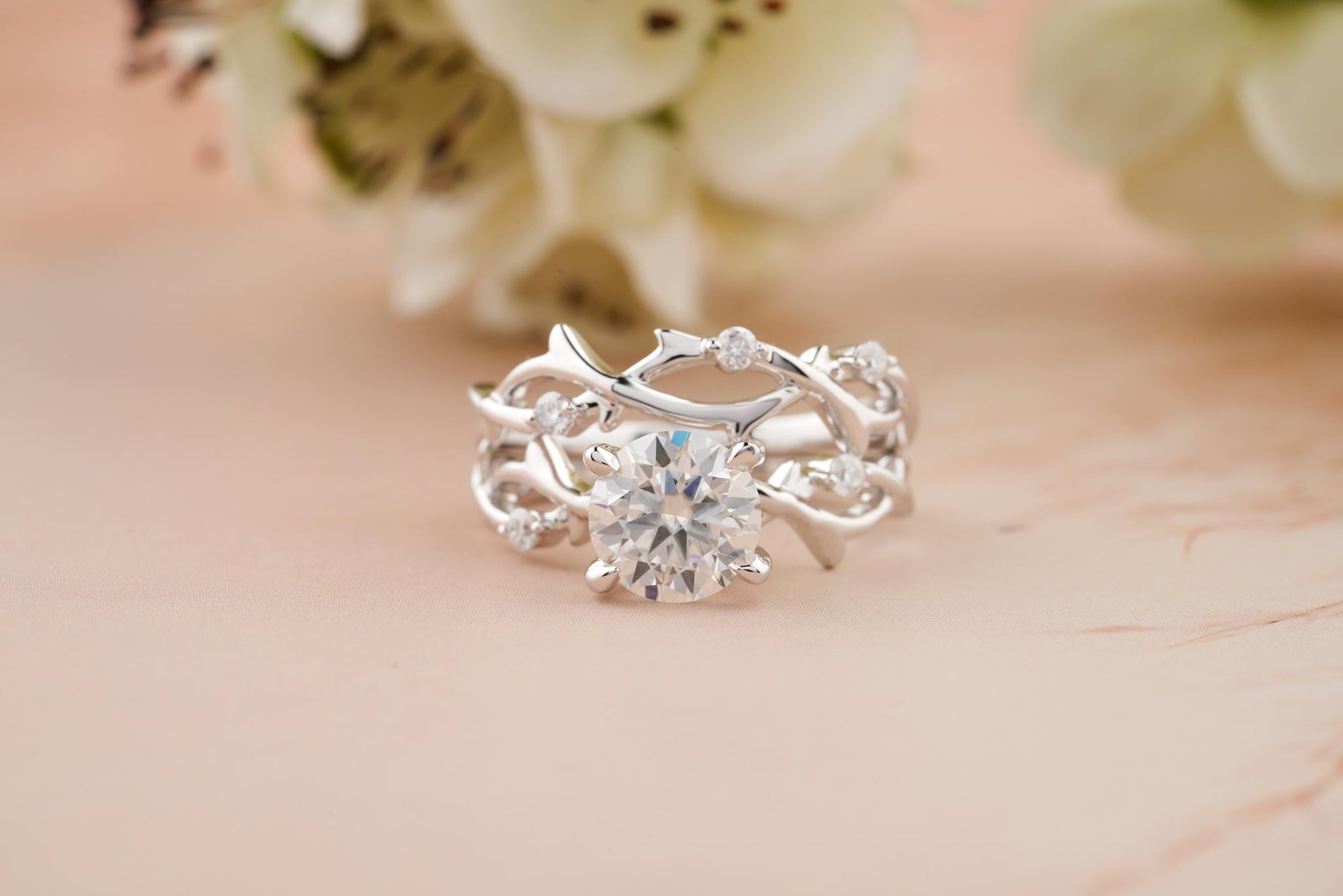 1.50CT Round Cut Twig F-VS Lab Grown Diamond Engagement Ring Set