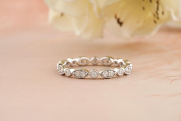 0.6CT Round Cut Vintage CVD EF/VVS Diamond Wedding Band For Women