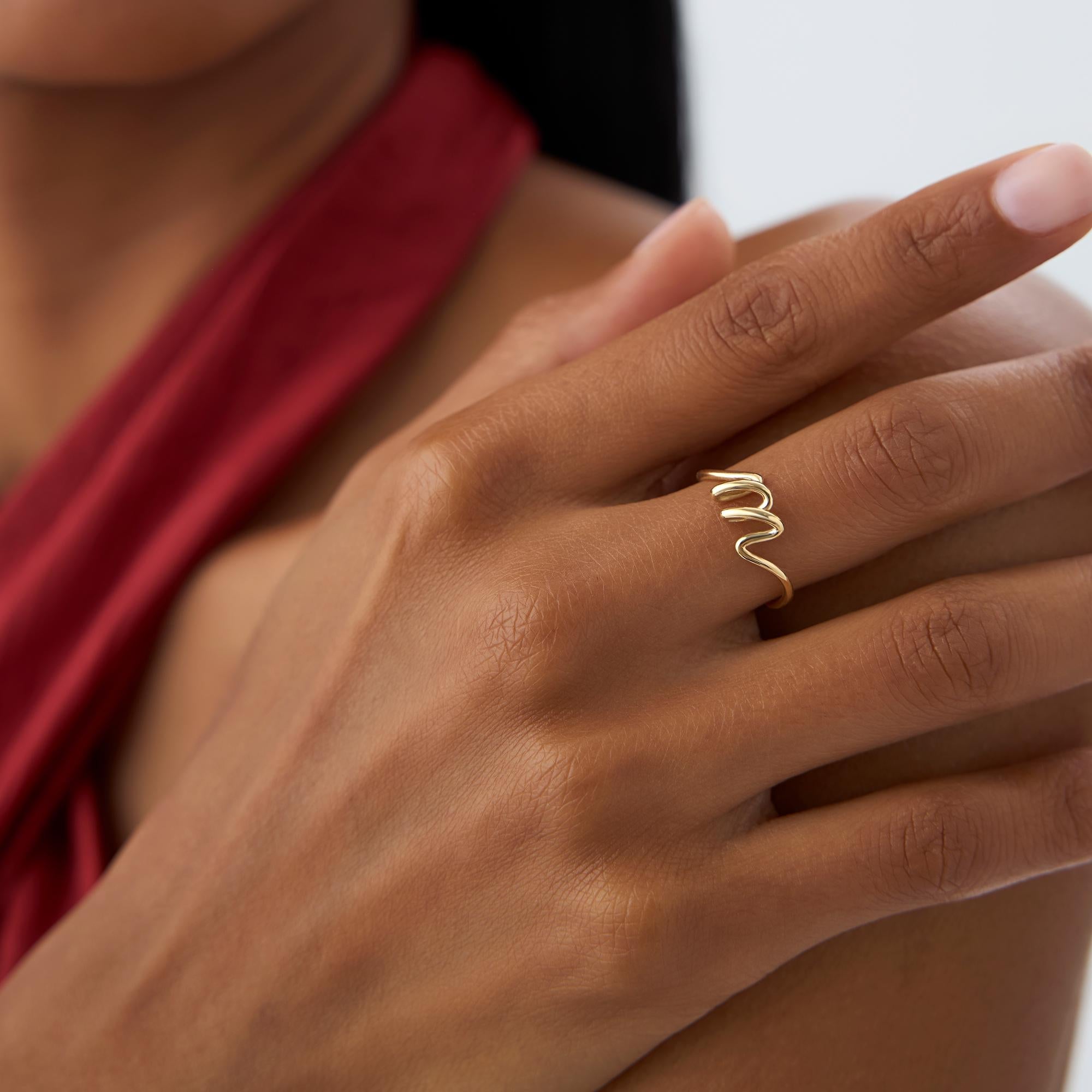 14K Gold Wire Handwriting Initial Ring for Personal Gift