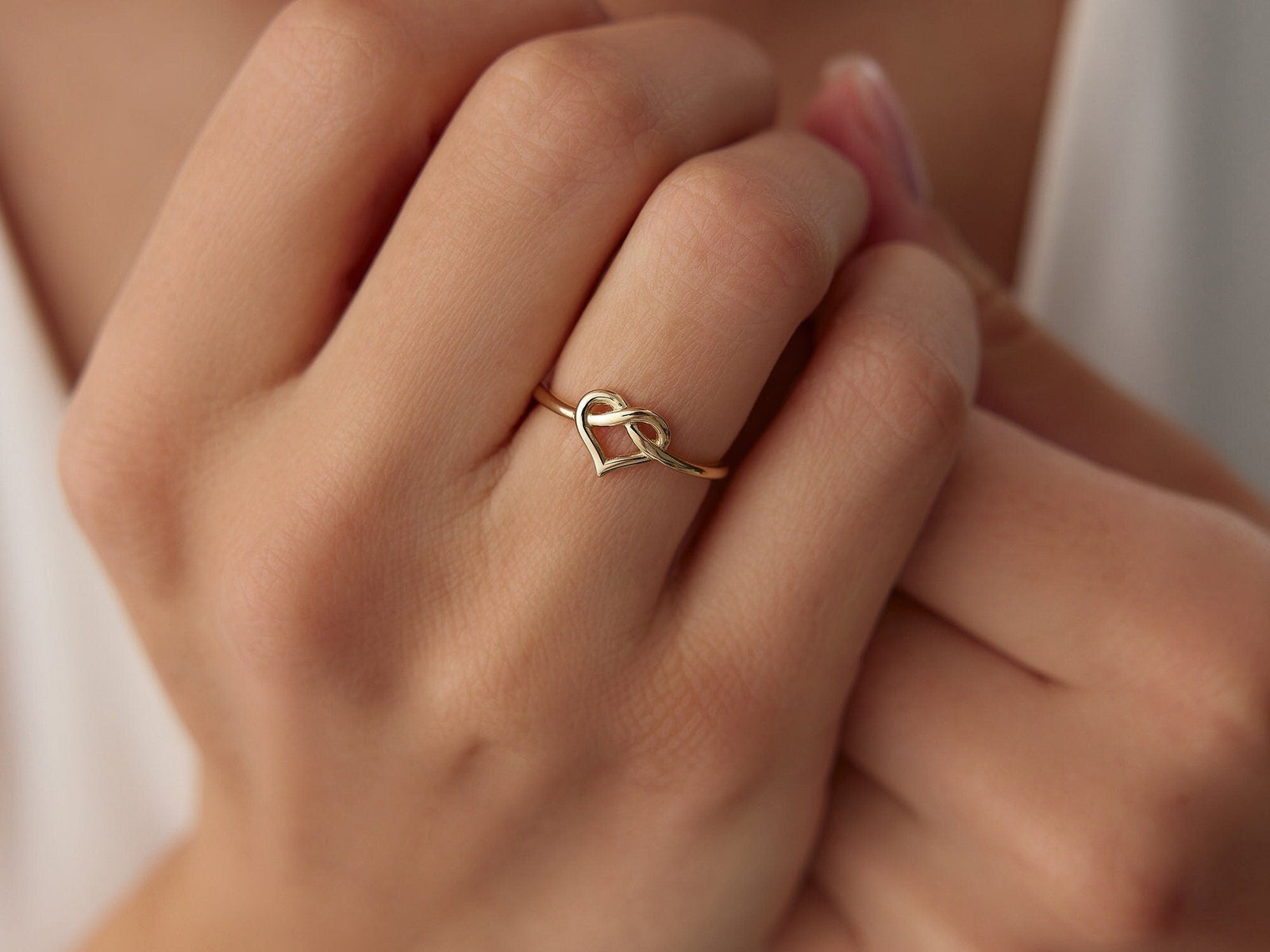 18K Solid Gold Heart Knot Ring for Valentine's Gift