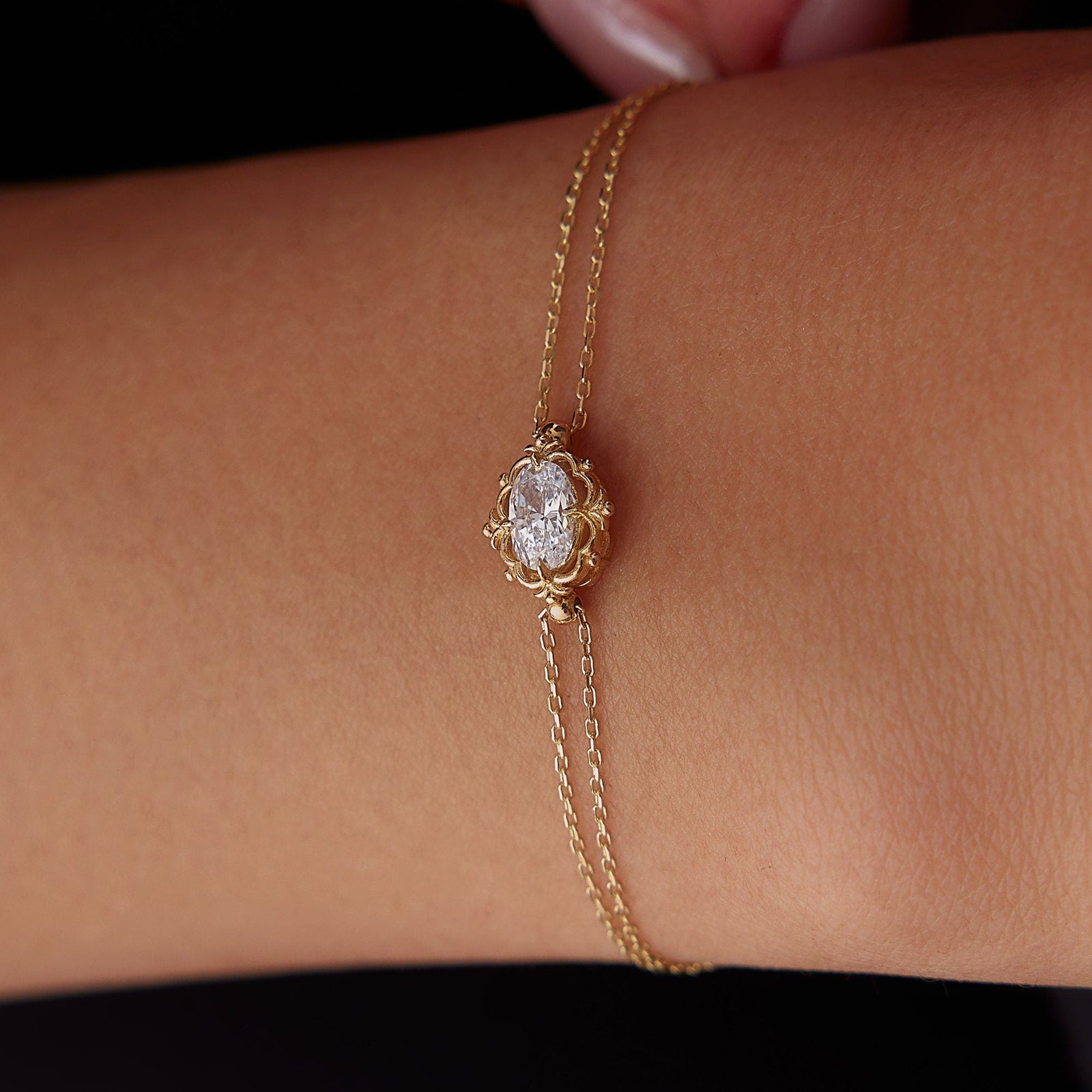 Oval Cut Diamond Vintage Style Bracelet for Her