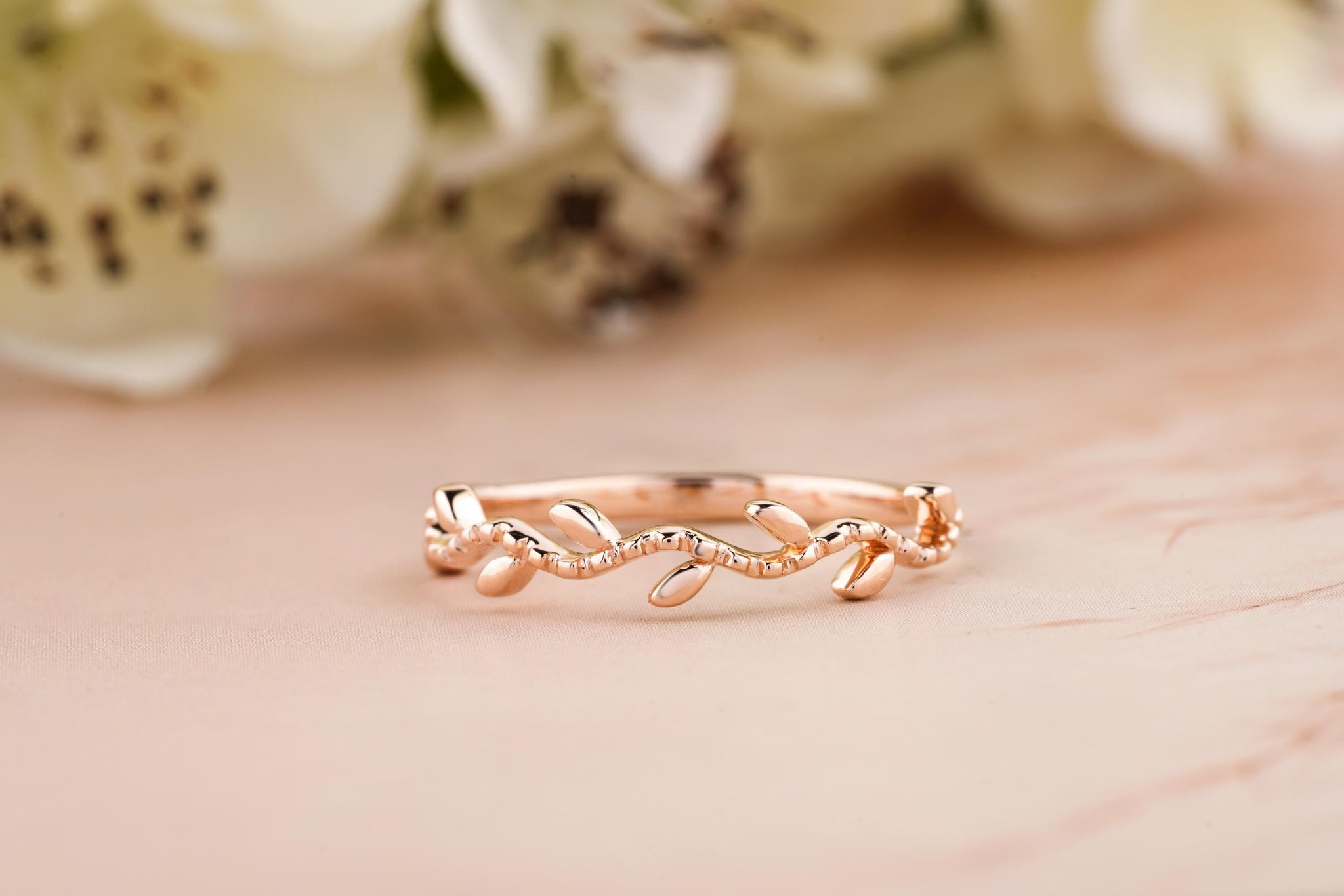 Twig Rose Gold Wedding Band, Tree Branch Rings For Women