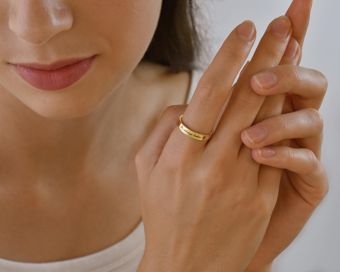 Custom Engraved Gold Ring with Personalized Name for Her