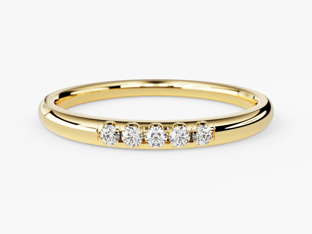 Round Cut Five Stone CVD EF/VVS Minimalist Diamond Wedding Band