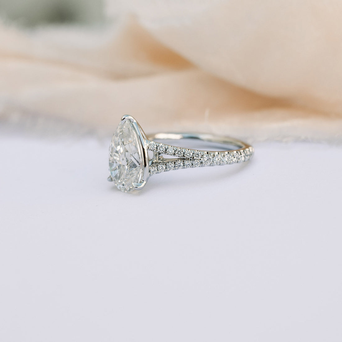 2.50CT Pear Moissanite Halo Split Shank Style Engagement Ring