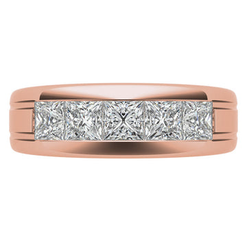 7mm Princess Cut Five Stone Moissanite Men's Wedding Band In Rose Gold