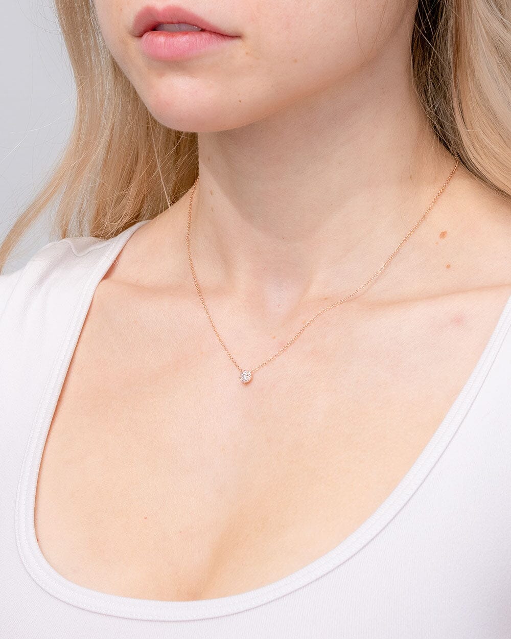 Mini Diamond Halo Necklace Rose Gold
