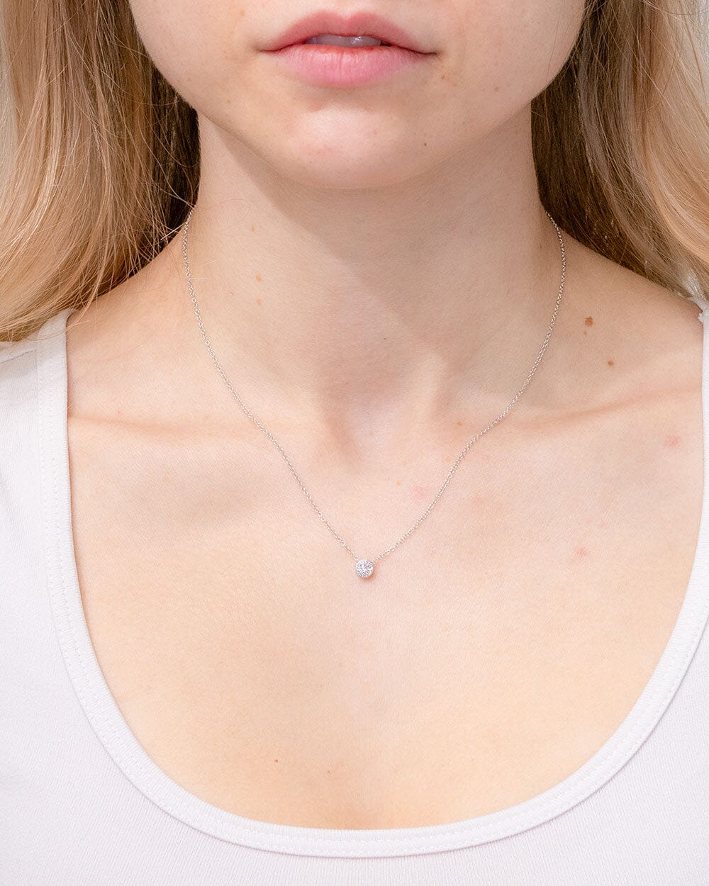 Mini Diamond Halo Necklace White Gold