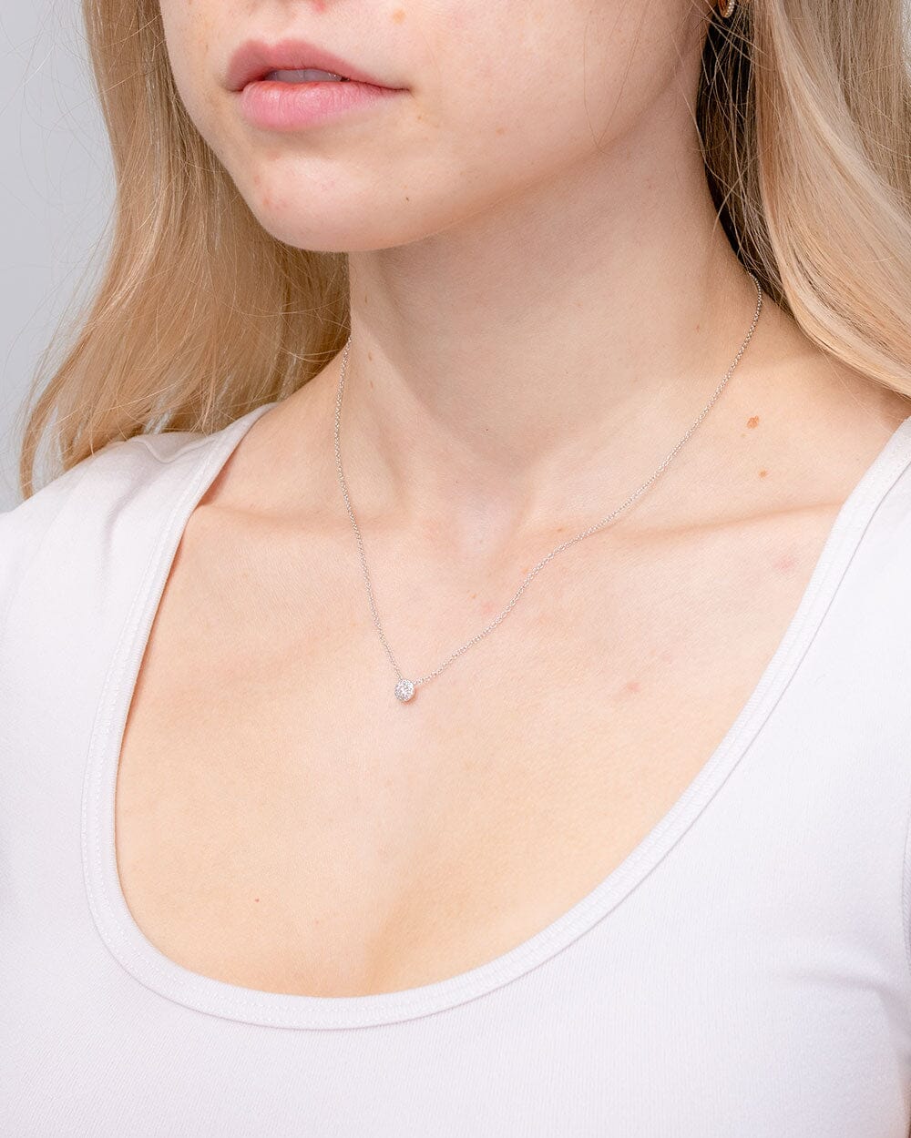 Mini Diamond Halo Necklace White Gold