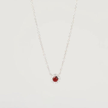 Mini Garnet & Diamond Halo Necklace