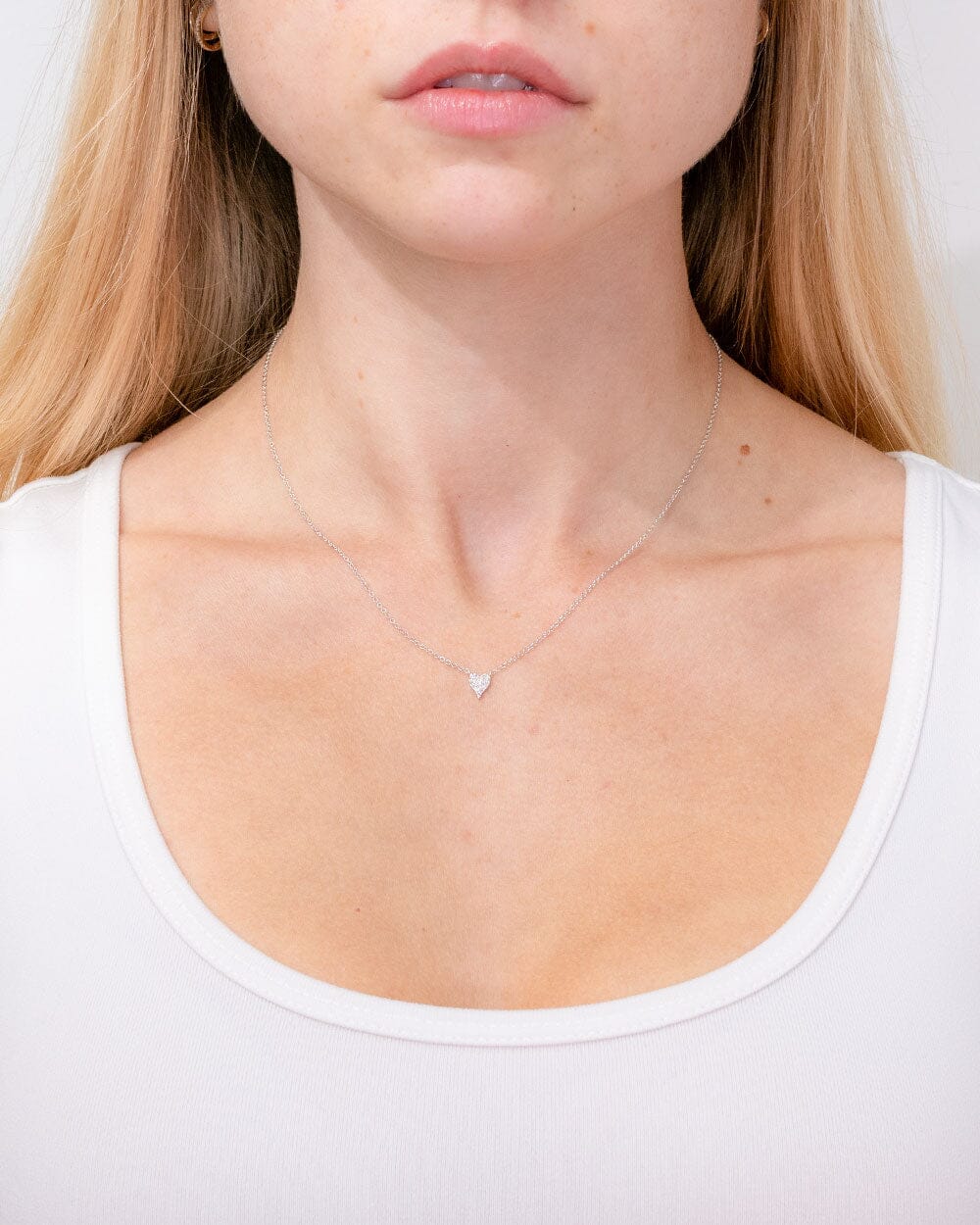 Mini Pavé Heart Necklace White Gold