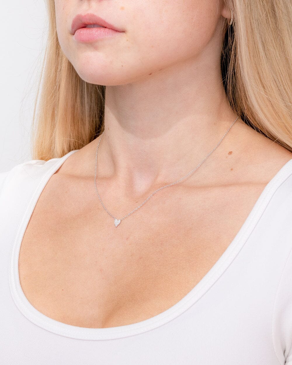 Mini Pavé Heart Necklace White Gold