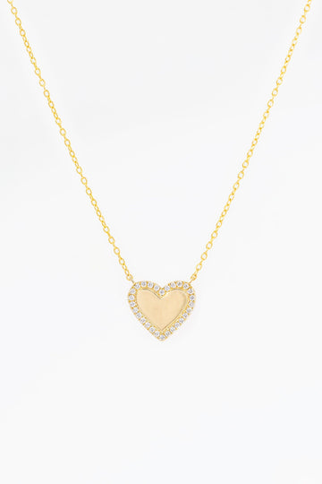Pavé Diamond Border Engravable Heart Pendant