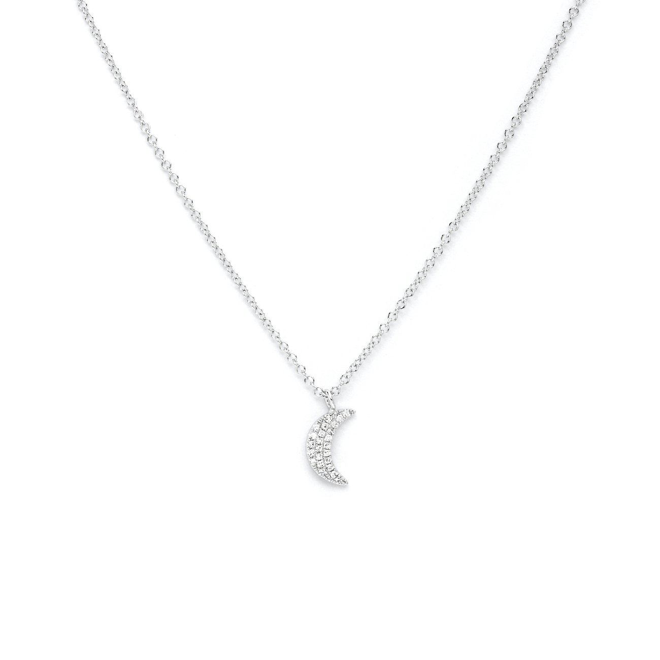 Pavé Diamond Moon Necklace White Gold