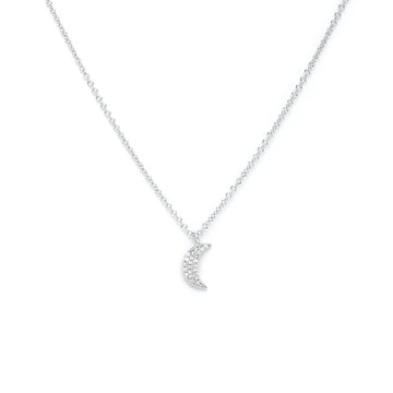 Pavé Diamond Moon Necklace White Gold