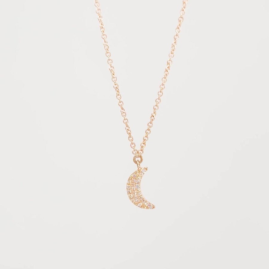 Pavé Diamond Moon Necklace Rose Gold