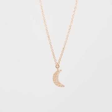 Pavé Diamond Moon Necklace Rose Gold