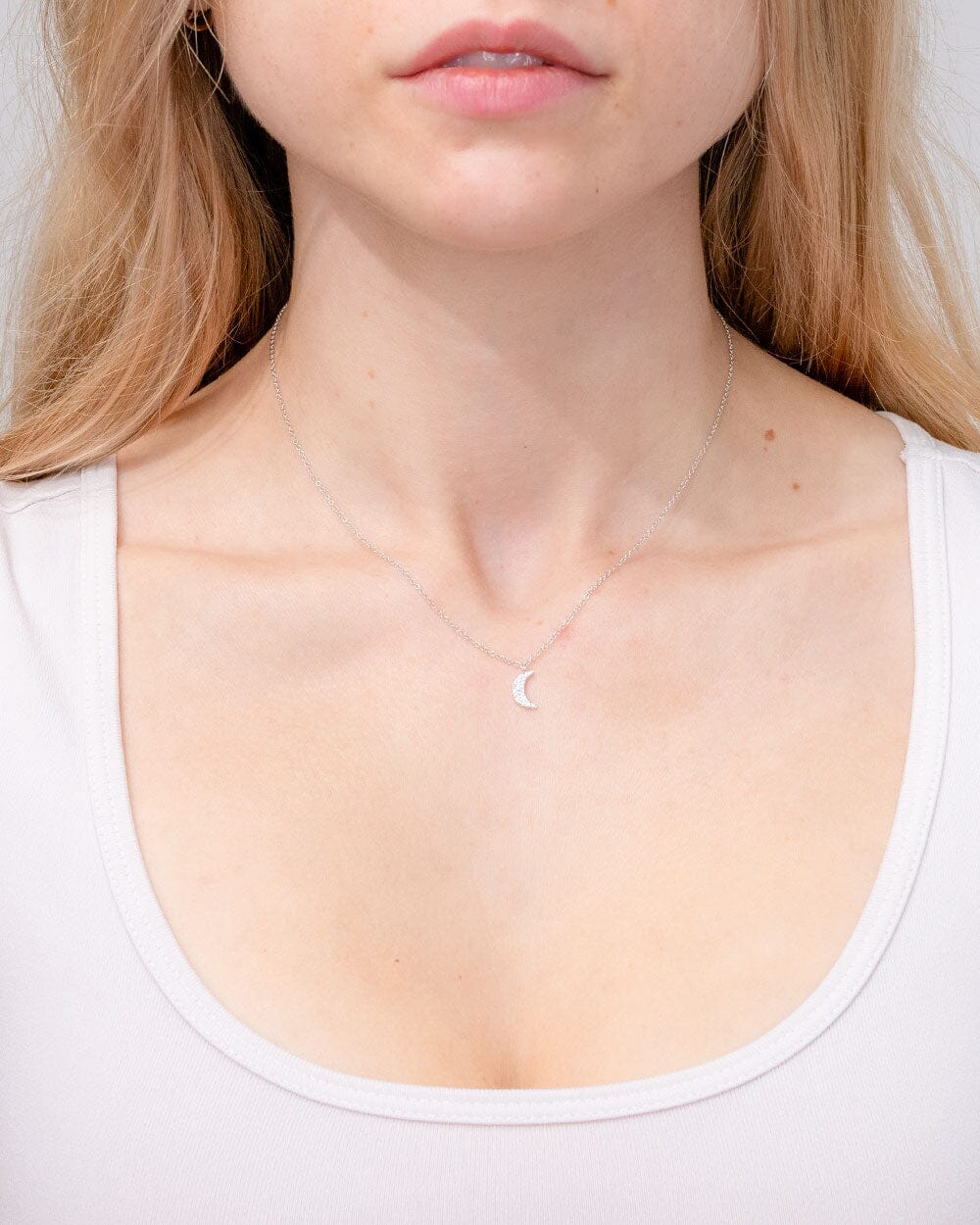 Pavé Diamond Moon Necklace White Gold