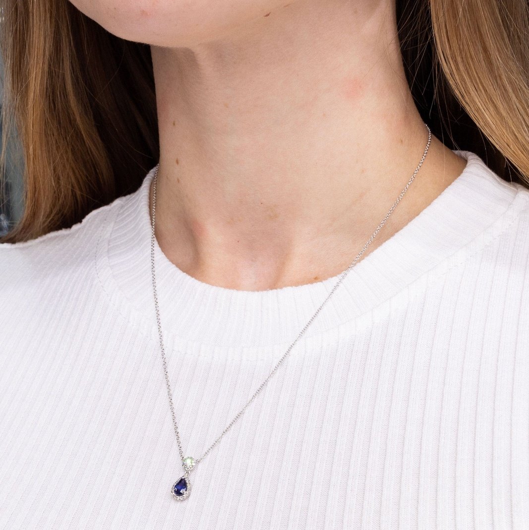 Pear Blue Sapphire & Diamond Necklace