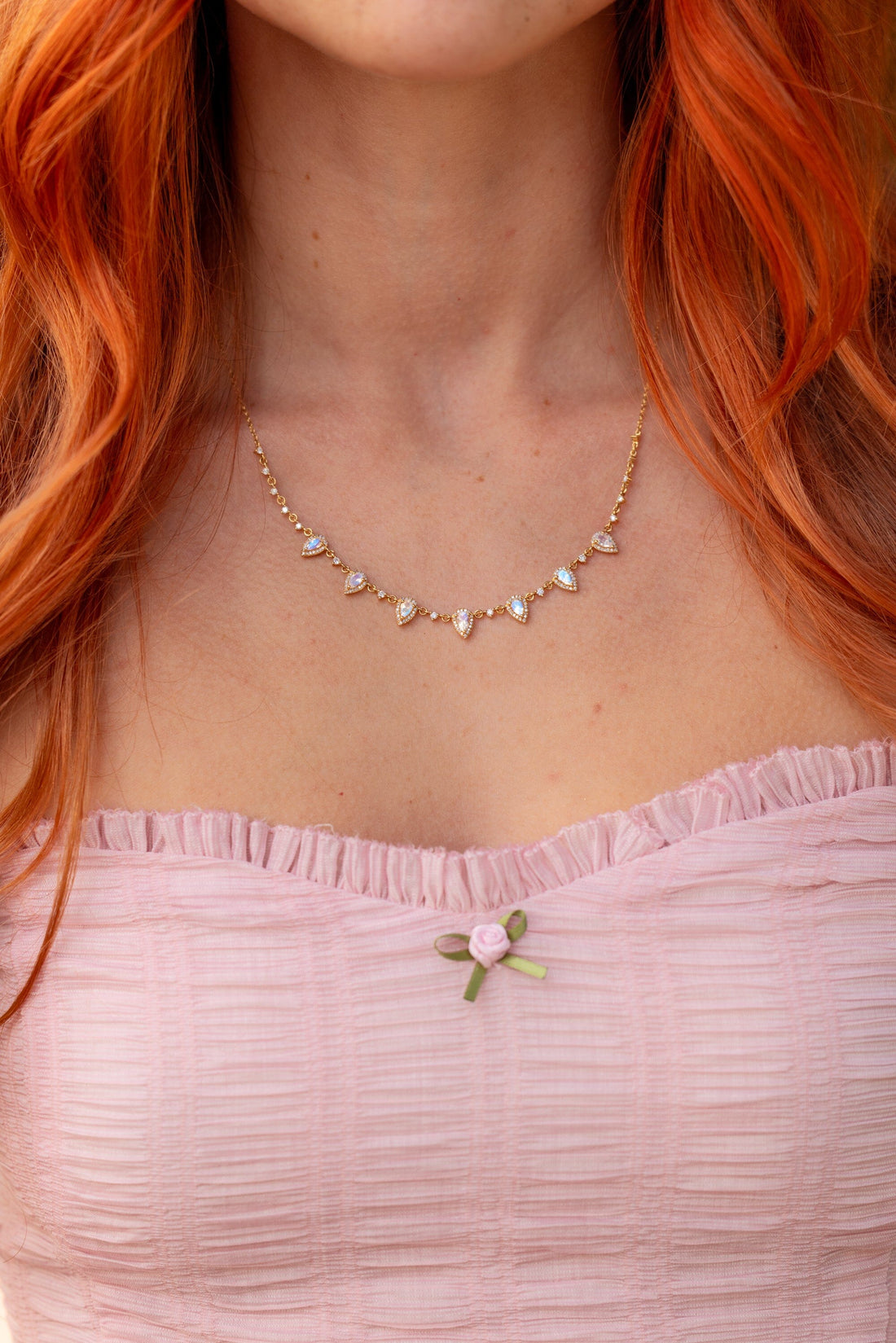 Pear Moonstone Diamond Drip Necklace