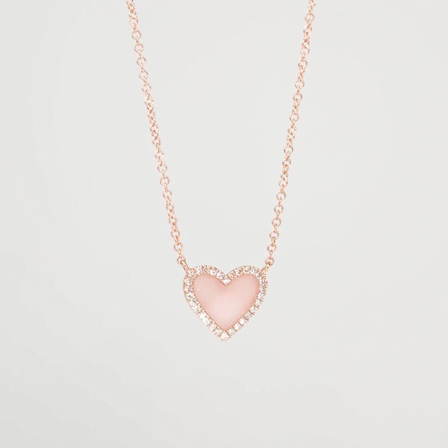 Pink Opal Heart Necklace Rose Gold