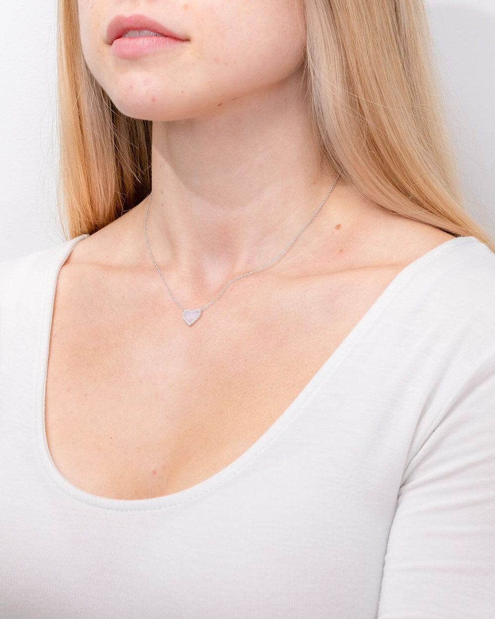 Pink Opal Heart Necklace White Gold