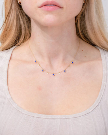 Round Bezel Lapis Lazuli and Diamonds Necklace