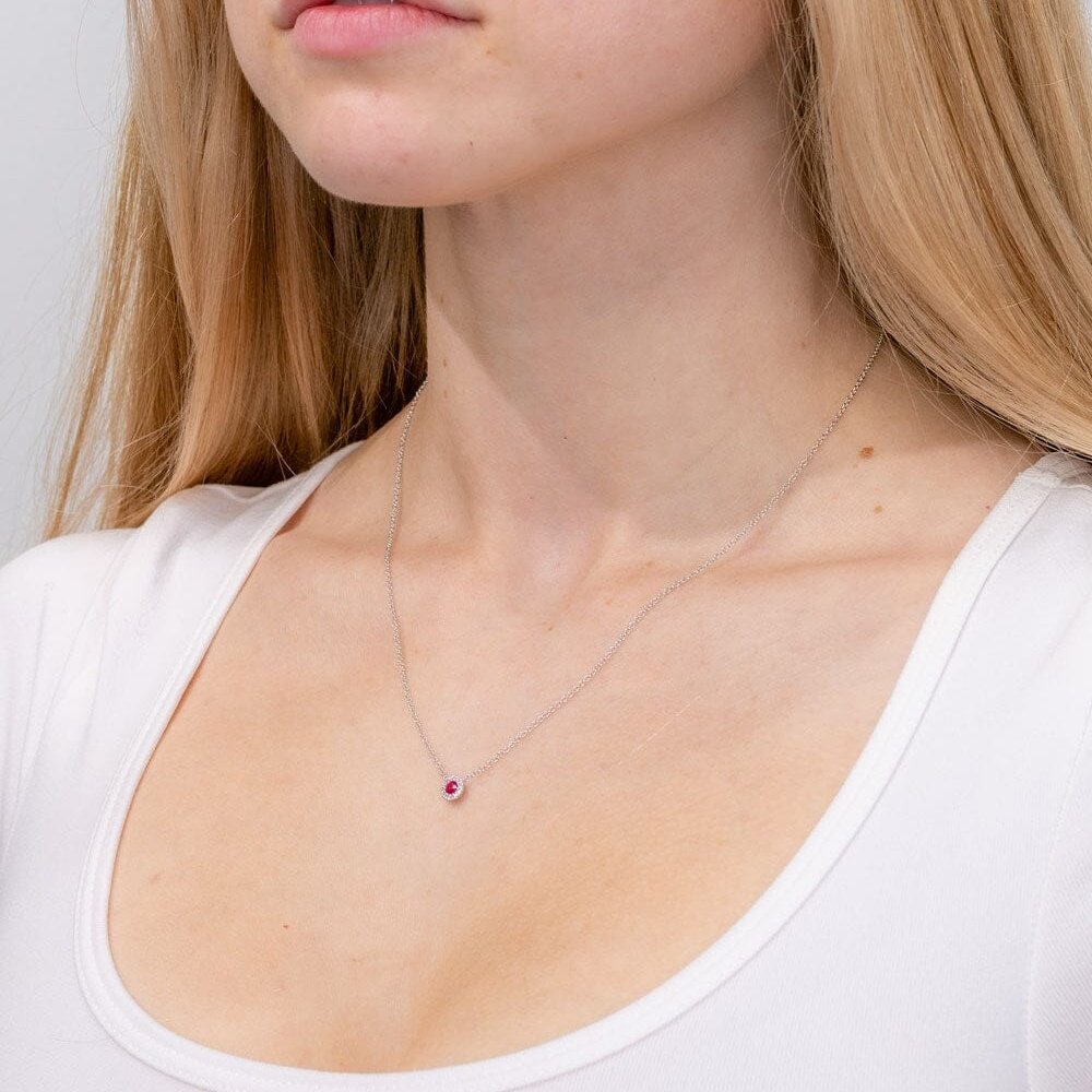 Mini Ruby Diamond Halo Necklace