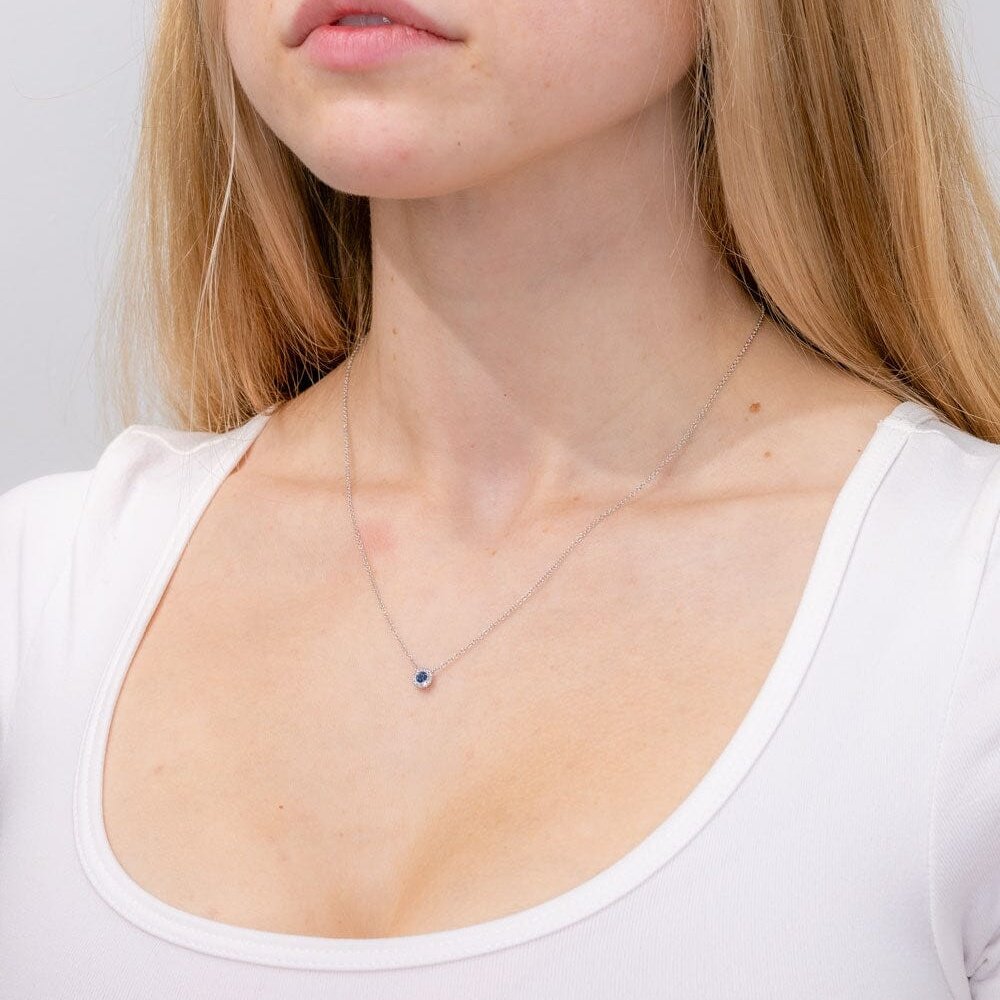 Sapphire & Diamond Halo Necklace