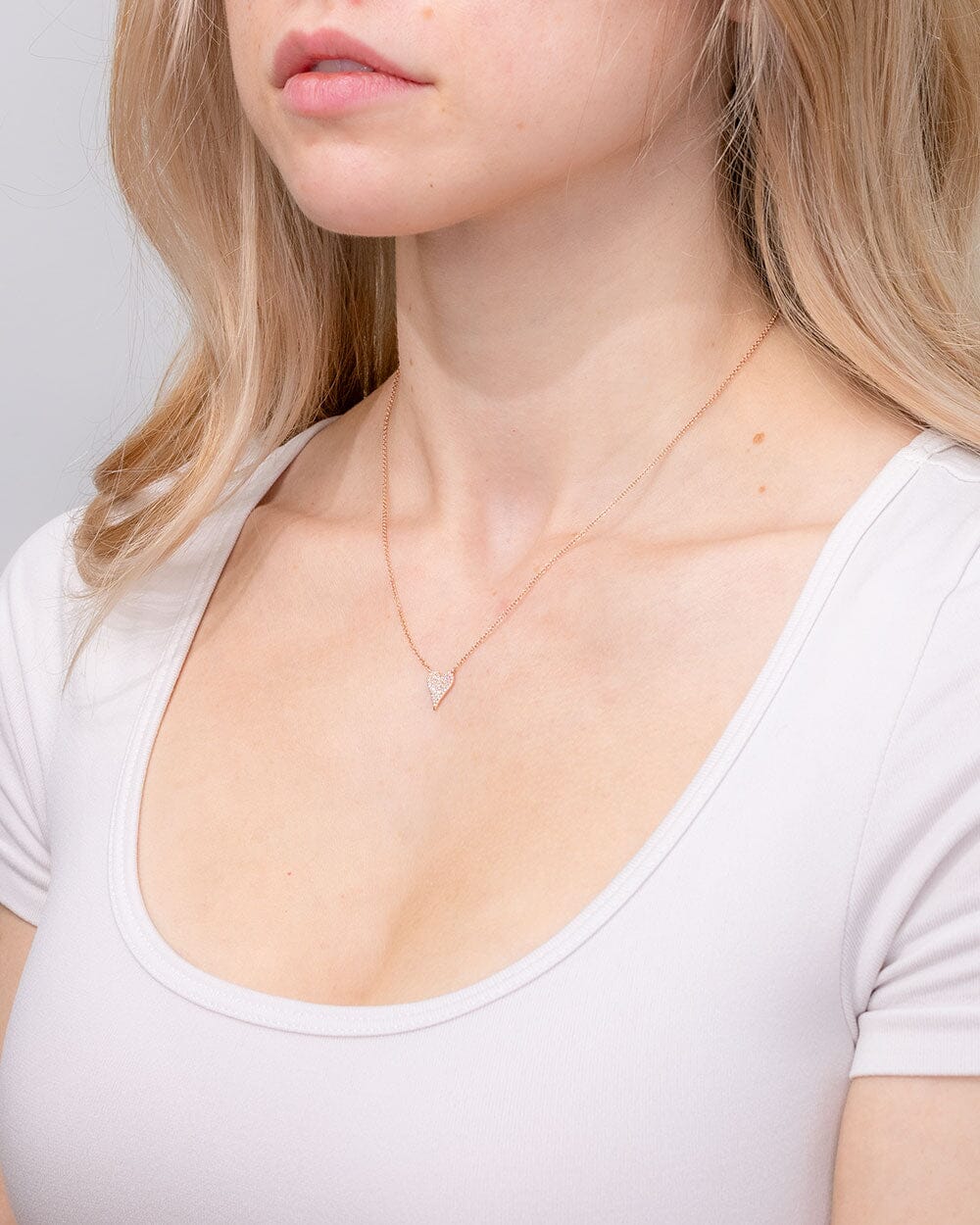 Small Pavé Heart Necklace Rose Gold