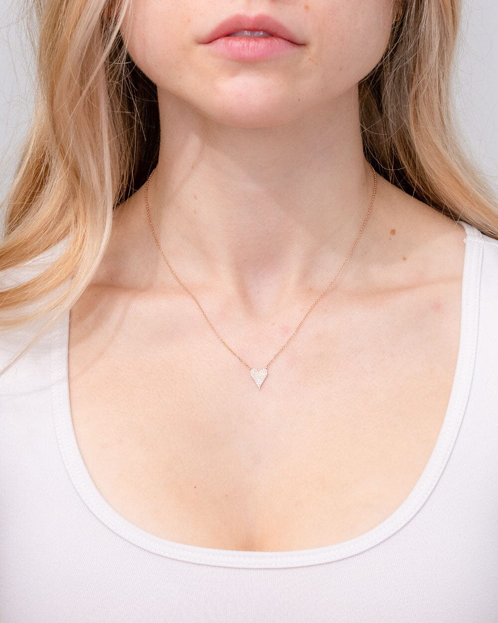 Small Pavé Heart Necklace Rose Gold