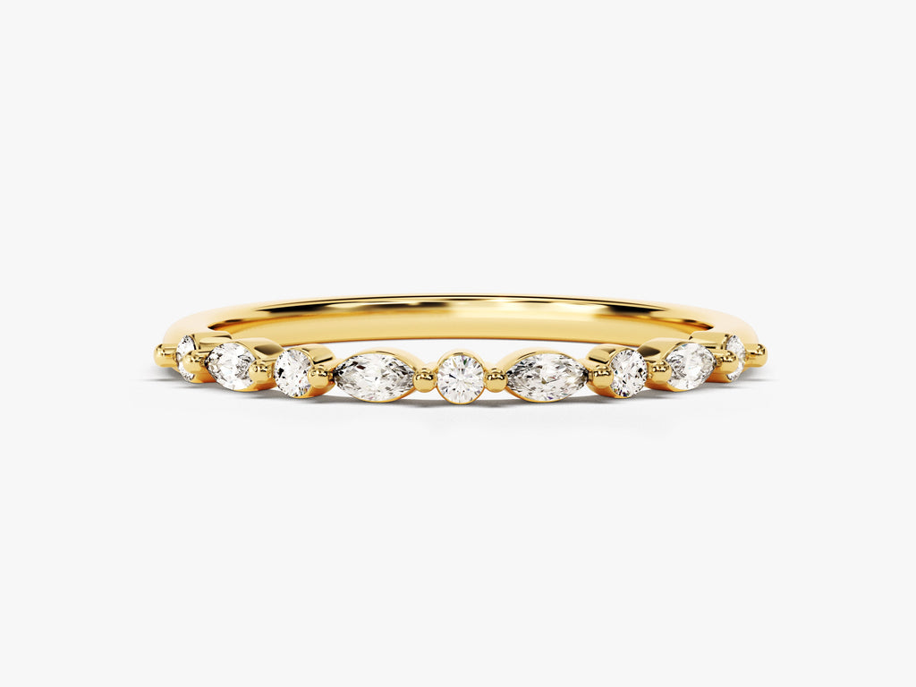 Marquise & Round Cut Half Eternity CVD EF/VVS Diamond Wedding Band